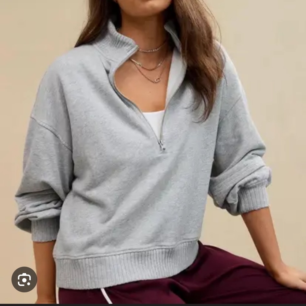 aerie Light Gray Half-Zip Pullover Sweater